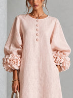 Abito Midi Button-down Floreale Rosa Con Maniche Floreali Stravaganti