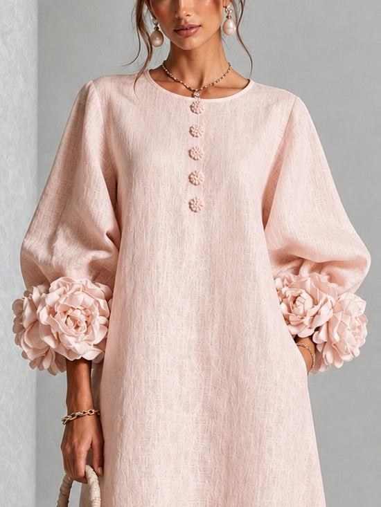 Abito Midi Button-down Floreale Rosa Con Maniche Floreali Stravaganti