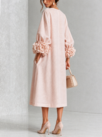 Maria | Abito Midi a Fiori con Polsini a Rosa