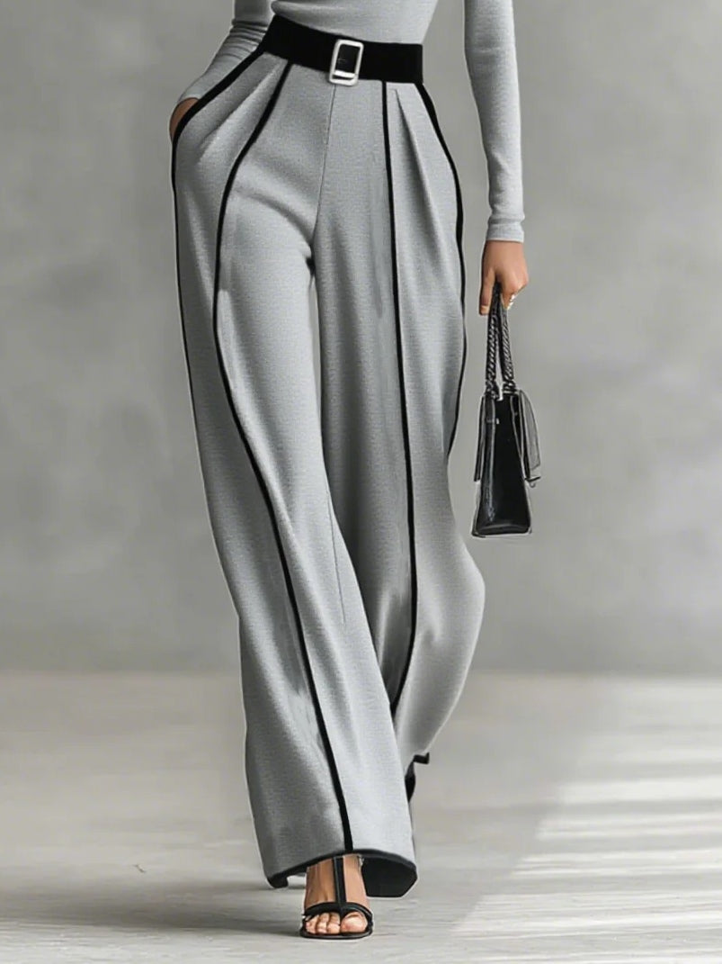 Set di Top a Maniche Lunghe con Collo Alto e Pantaloni a Gamba Larga con Cintura