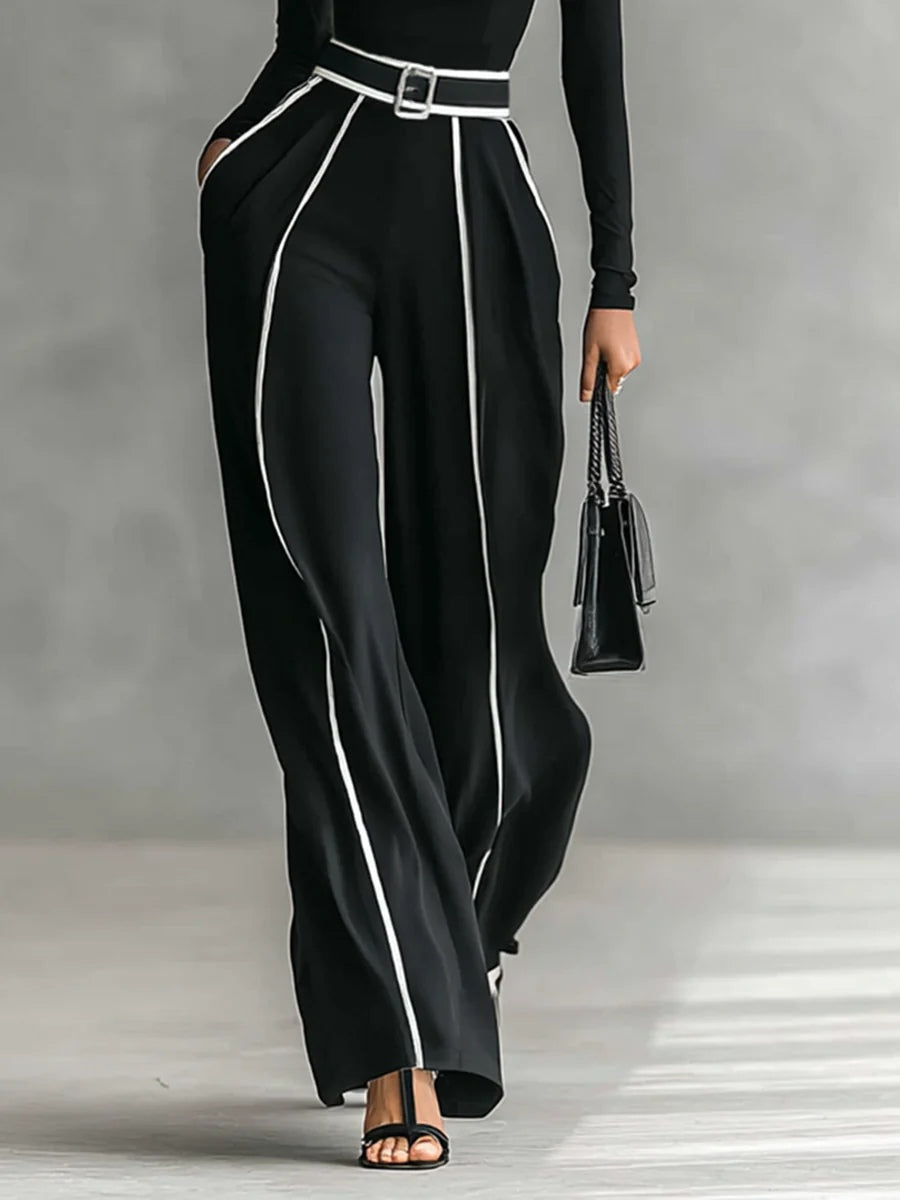 Set di Top a Maniche Lunghe con Collo Alto e Pantaloni a Gamba Larga con Cintura