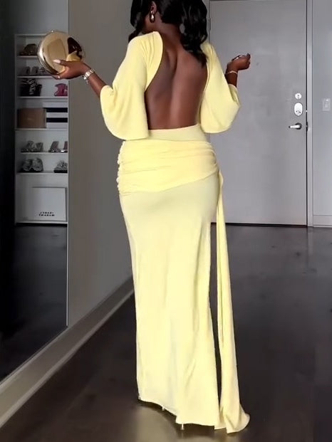 Abito Maxi Senza Schiena Giallo