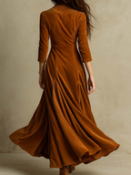 Abito lungo in velluto marrone elegante stile retro con colletto