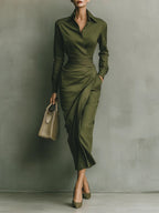Abito Maxi in Cotone Verde Militare
