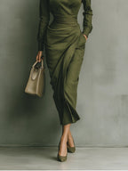 Abito Maxi in Cotone Verde Militare