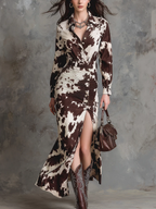 Abito Maxidress Vintage con Stampa di Mucche