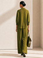 Emery | Set di Pantaloni a Gamba Larga con Collo a Cowl Verde Oliva a Maniche Lunghe