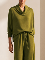 Emery | Set di Pantaloni a Gamba Larga con Collo a Cowl Verde Oliva a Maniche Lunghe