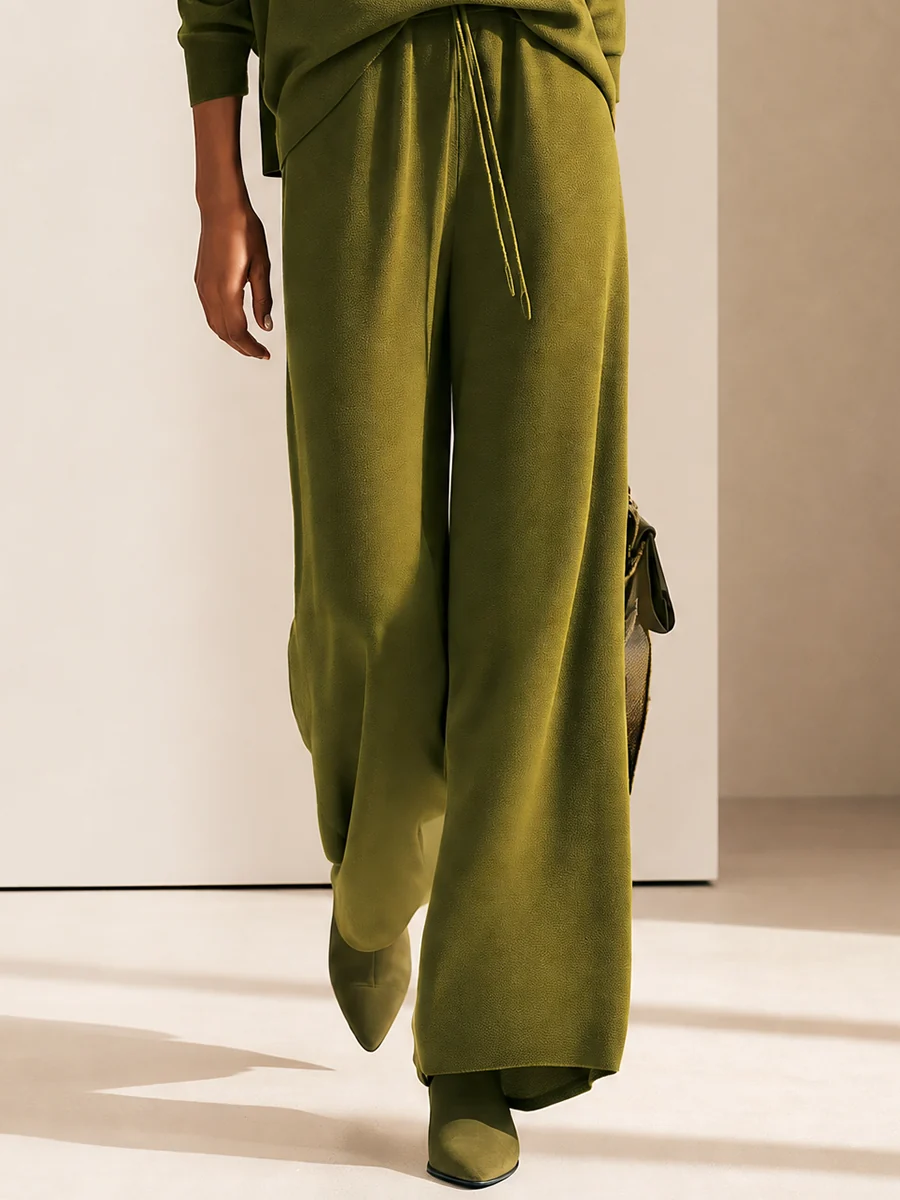 Emery | Set di Pantaloni a Gamba Larga con Collo a Cowl Verde Oliva a Maniche Lunghe