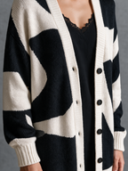 Benedetta | Cardigan Lungo in Maglia Bicolore, Nero e Crema