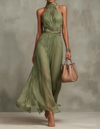 Abito Maxi Halter in Chiffon Monocromatico