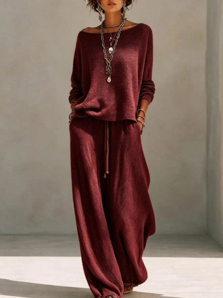 Amelie | Set Pullover Collo Barca e Pantalone Gamba Larga