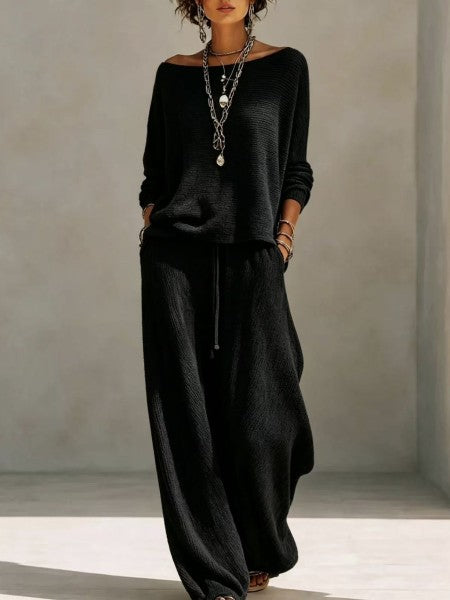 Amelie | Set Pullover Collo Barca e Pantalone Gamba Larga