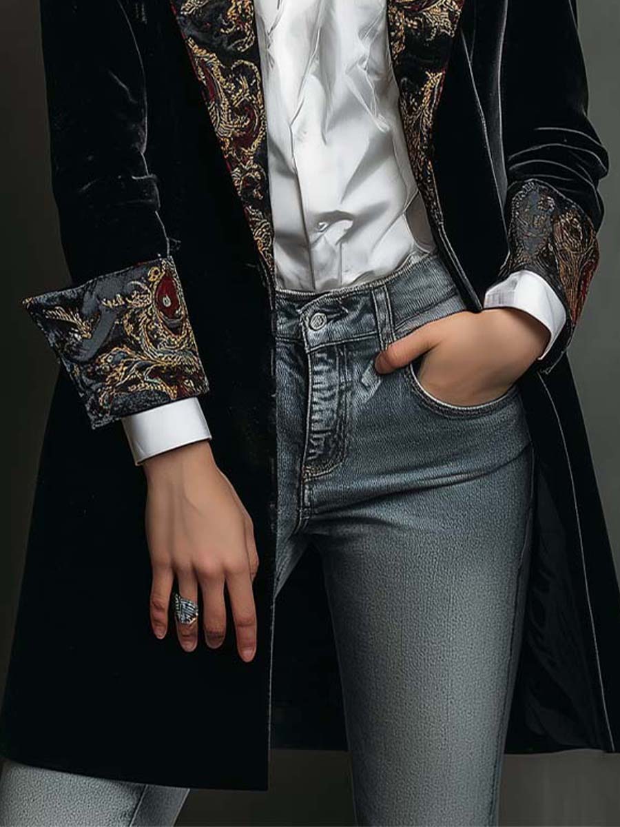 Léontine | Blazer Slim Fit Stampato Barocco Nero