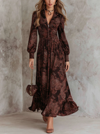 Abito Maxi con Zip e Stampa Paisley Marrone
