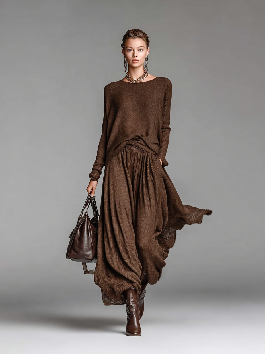 Set gonna e maglione lavorato a maglia con scollo rotondo da donna