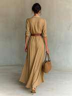 Costanza | Abito maxi con collo revers e cintura, 4 colori
