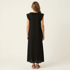 Monica | Abito Maxi in Misto Lino con Ruches e Scollo a V