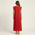 Monica | Abito Maxi in Misto Lino con Ruches e Scollo a V