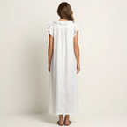 Giulia | Abito Maxi in Misto Lino con Ruches e Scollo a V