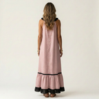 Miranda | Abito Maxi Senza Maniche con Collo a Volant e Bordo a Contrasto 7 colori