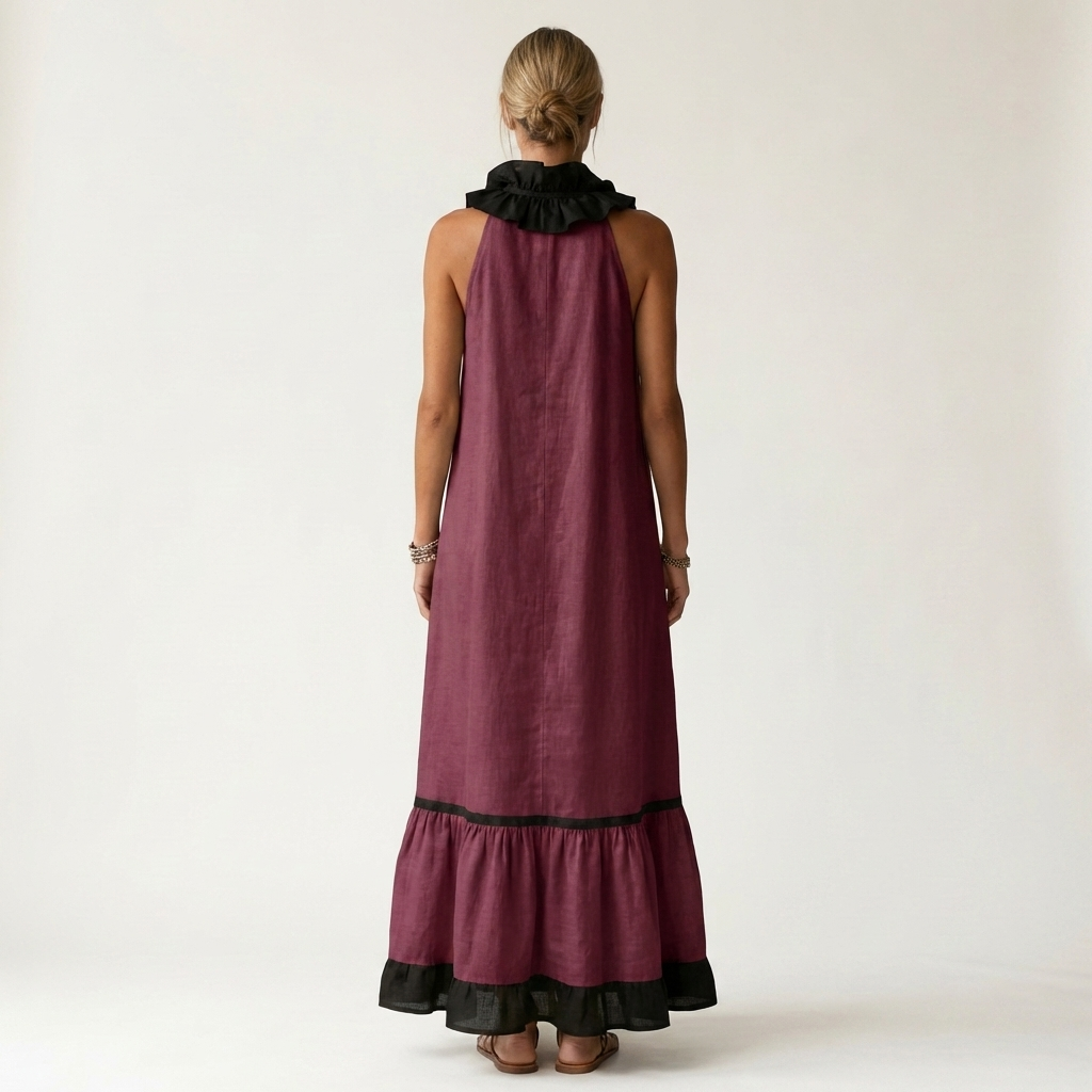 Miranda | Abito Maxi Senza Maniche con Collo a Volant e Bordo a Contrasto 7 colori