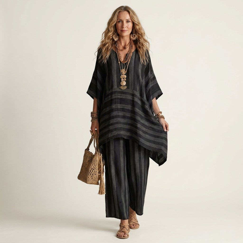 Alessia | Set in Cotone-Lino a Due Pezzi a Righe 5 colori