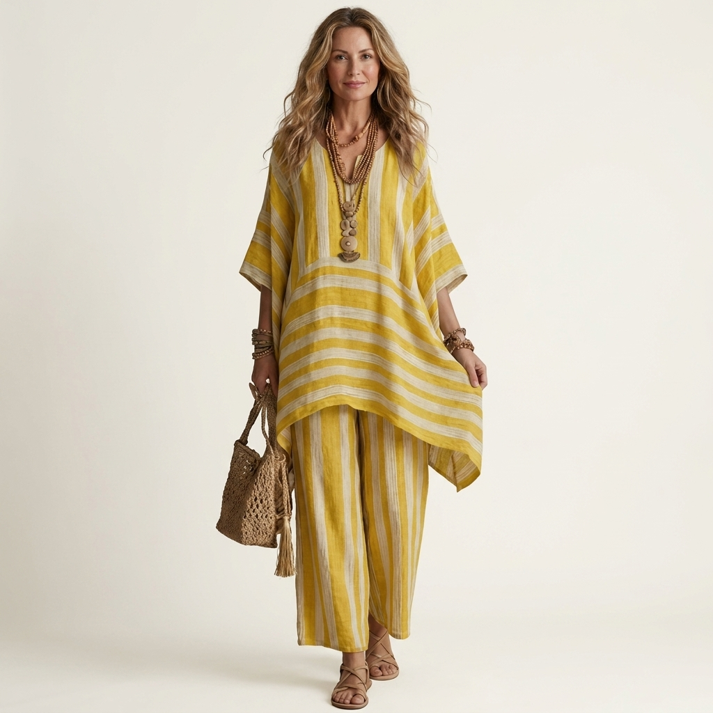 Alessia | Set in Cotone-Lino a Due Pezzi a Righe 5 colori