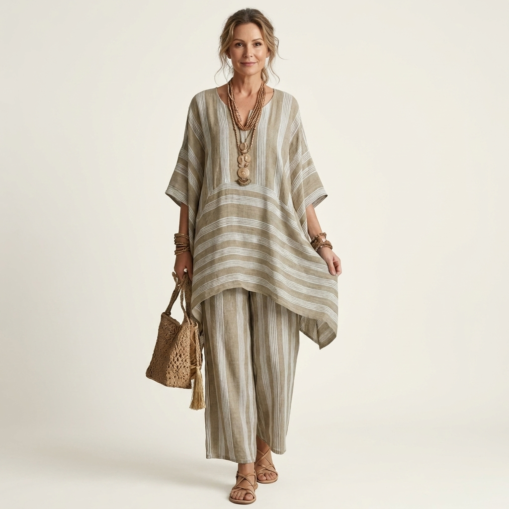 Alessia | Set in Cotone-Lino a Due Pezzi a Righe 5 colori