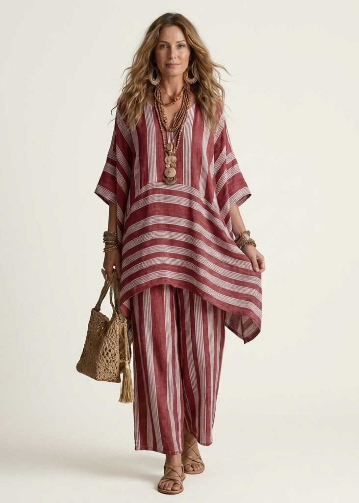 Alessia | Set in Cotone-Lino a Due Pezzi a Righe 5 colori