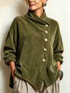 Lucilla | Top in Velluto a Coste con Abbottonatura Diagonale, Verde Oliva