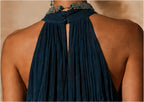 Paula | Abito Maxi in Chiffon Sfumato Blu e Ruggine