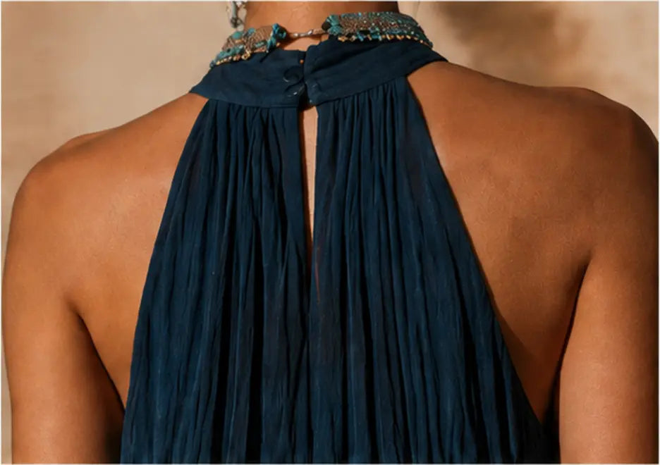 Paula | Abito Maxi in Chiffon Sfumato Blu e Ruggine