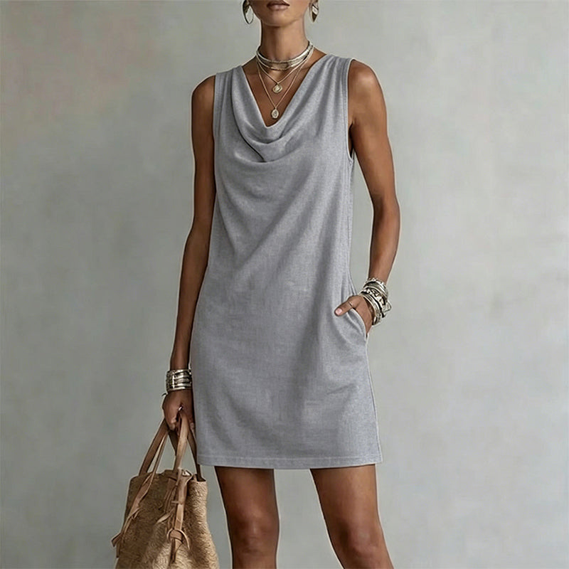 Beatrice | Abito mini slim con scollo drappeggiato, 11 colori