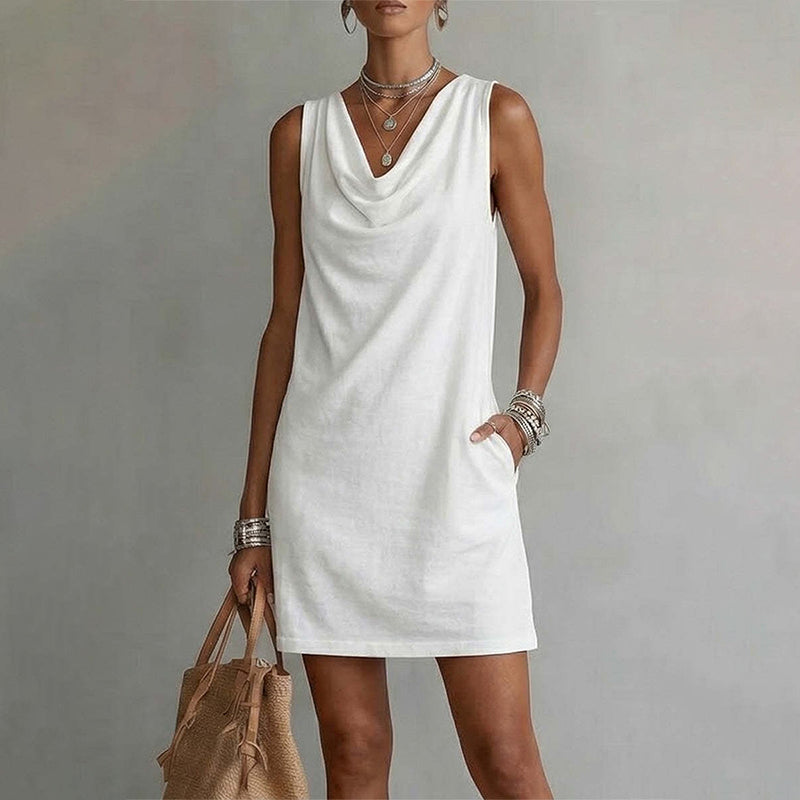 Beatrice | Abito mini slim con scollo drappeggiato, 11 colori